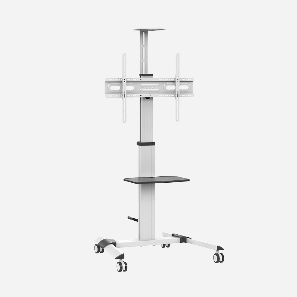 Rotation Manual Height Adjustable Mobile TV Trolly Cart with Lockable Casters