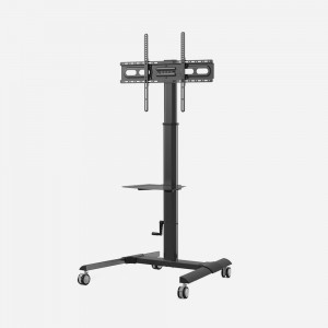 Manual Height Adjustable Mobile TV Stand Cart with Lockable Casters