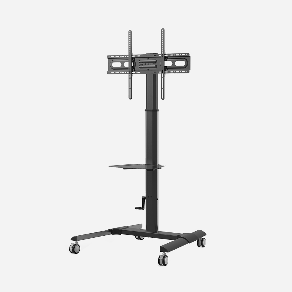 Manual Height Adjustable Mobile TV Stand Cart with Lockable Casters