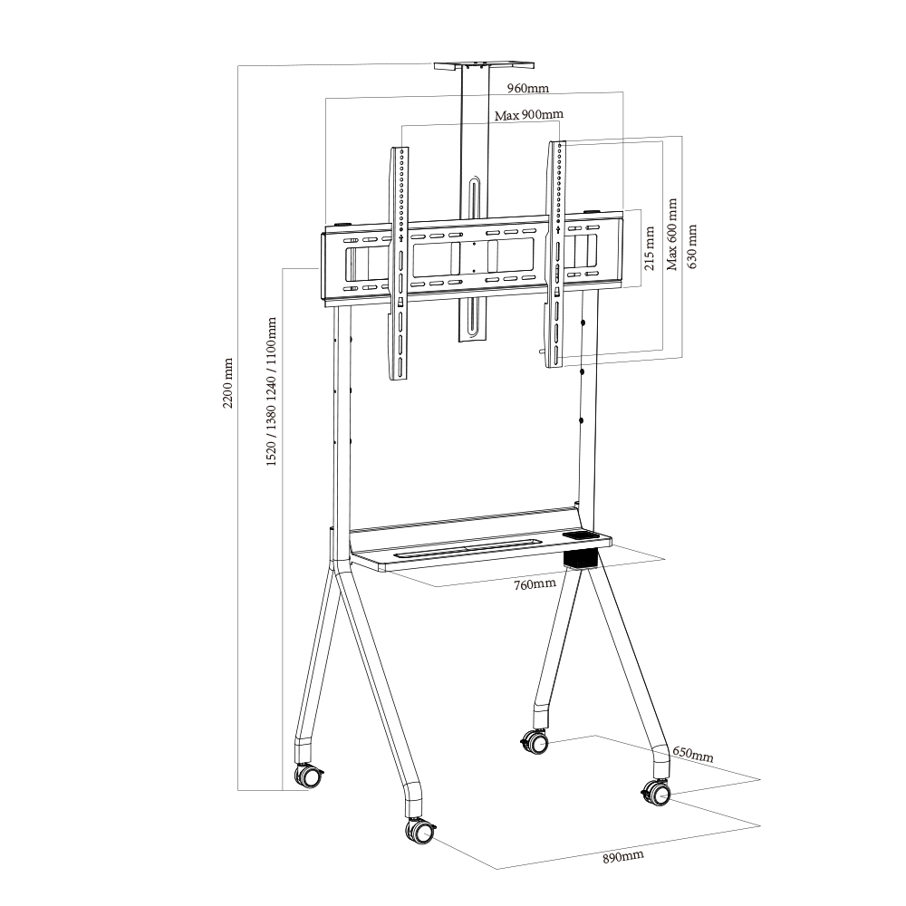 Height Adjustable Mobile TV Trolley