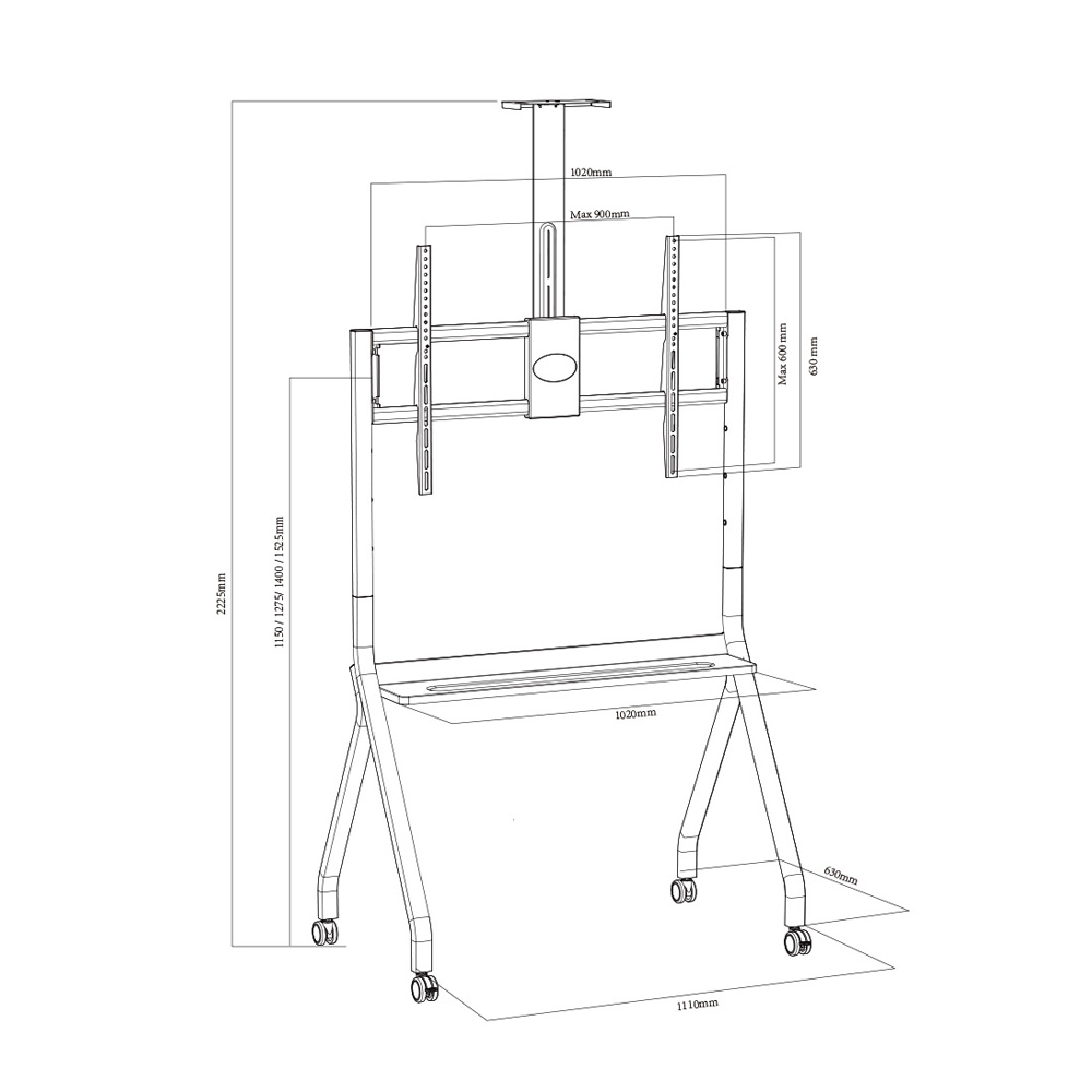 Height Adjustable Mobile TV Trolley Wheels