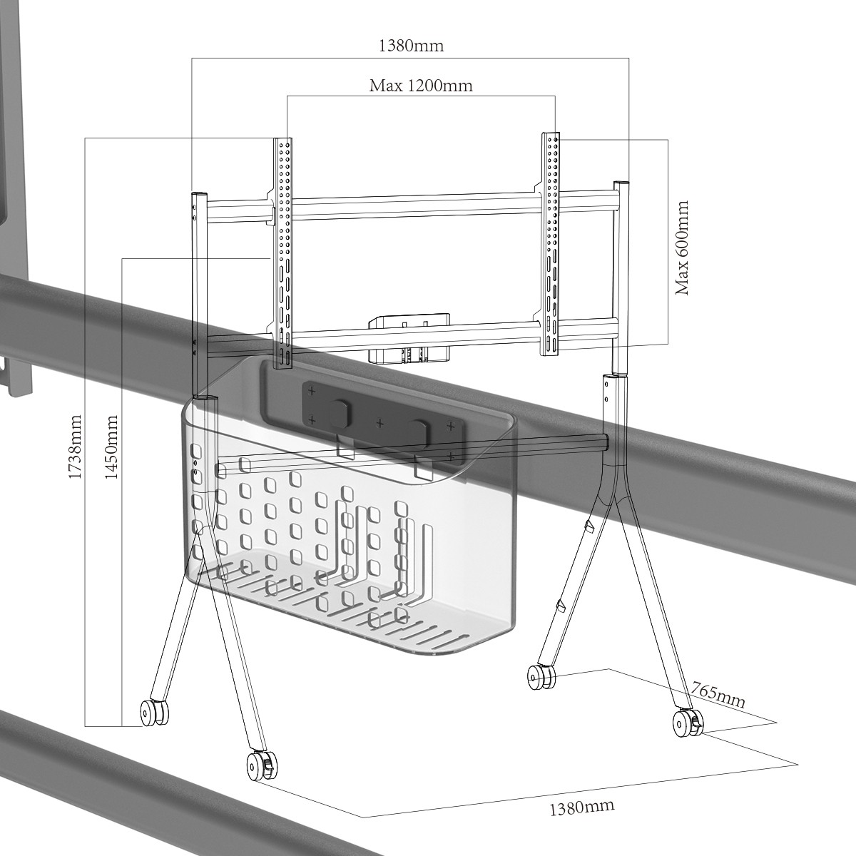 Floor TV Stand with Wheels up to 150 Inches