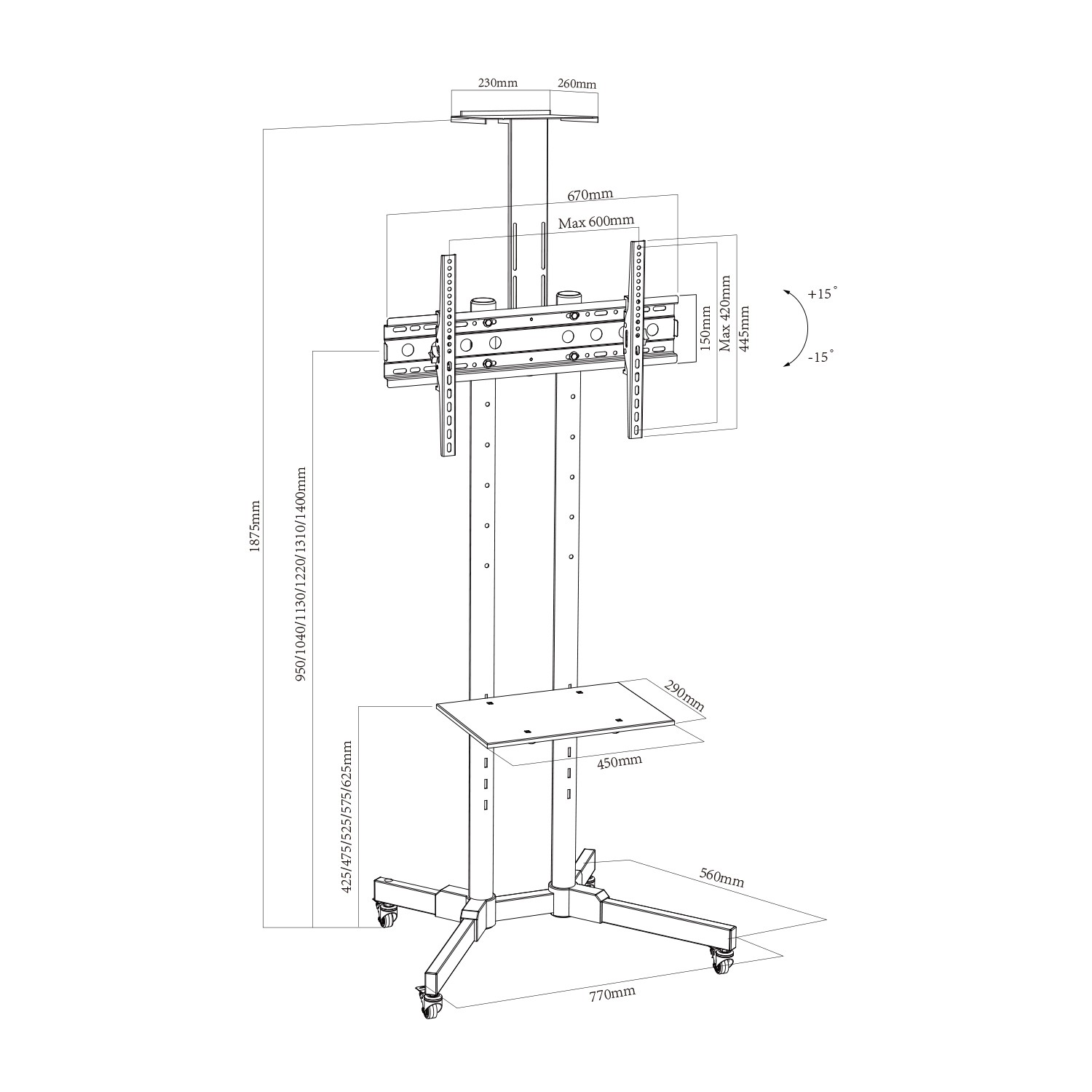 Universal Modern Floating Mobile Tilting TV Cart