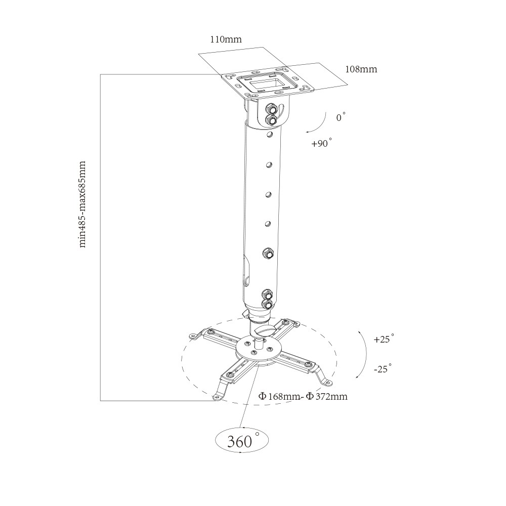 Height Adjustable Projector Ceiling Mount