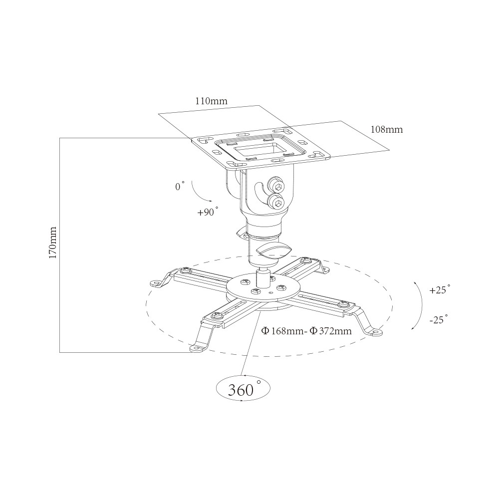 360 Degrees Rotation Ceiling Projector Mount Bracket