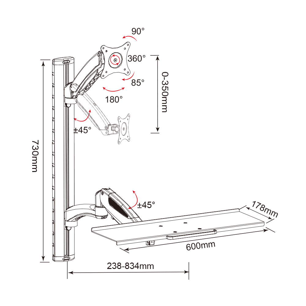 Monitor Arm Stand Mount with Keyboard Tray