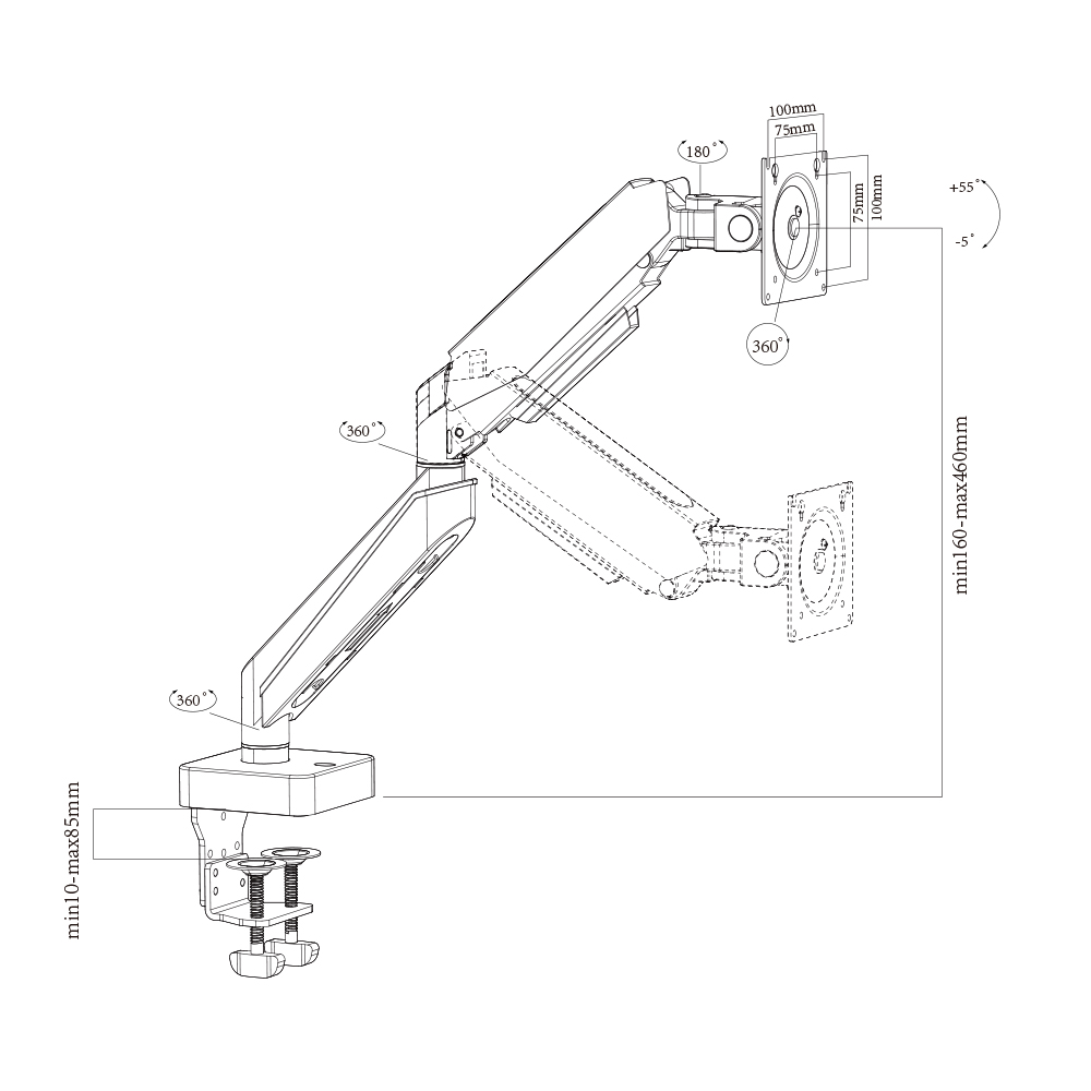 Gas Spring Monitor Arm Mount Bracket