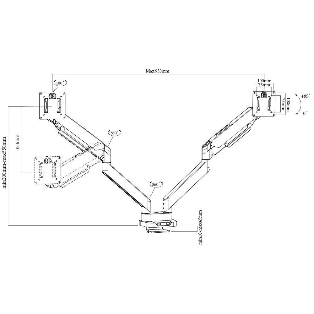 Dual 2 Screens Monitor Arms Stand Mount