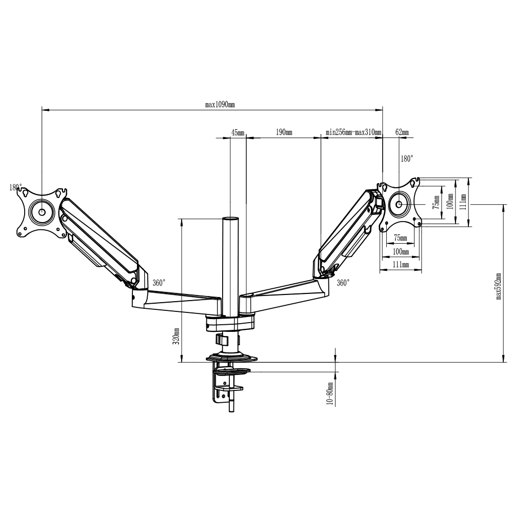 Height Adjustable Dual Monitor Arms Stand Mount