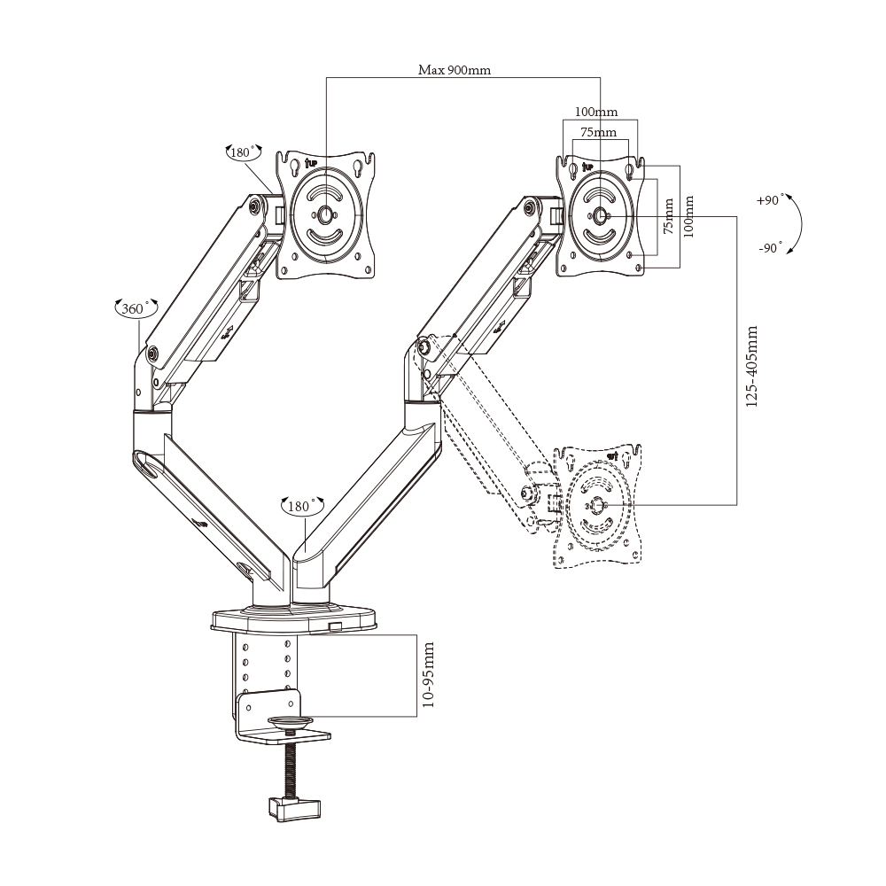 Mechanical Spring Dual Monitor Arm Mount