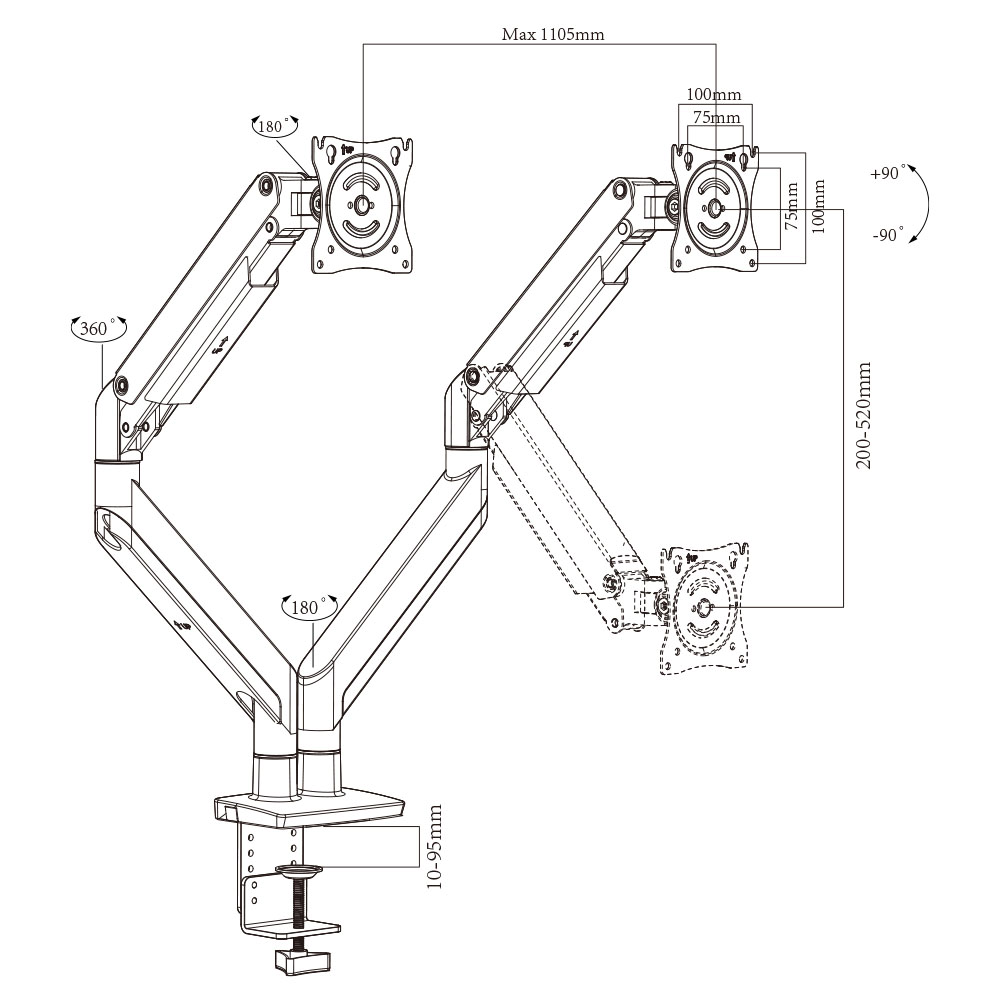 Dual Monitor Arm Mount with USB Data Transfer