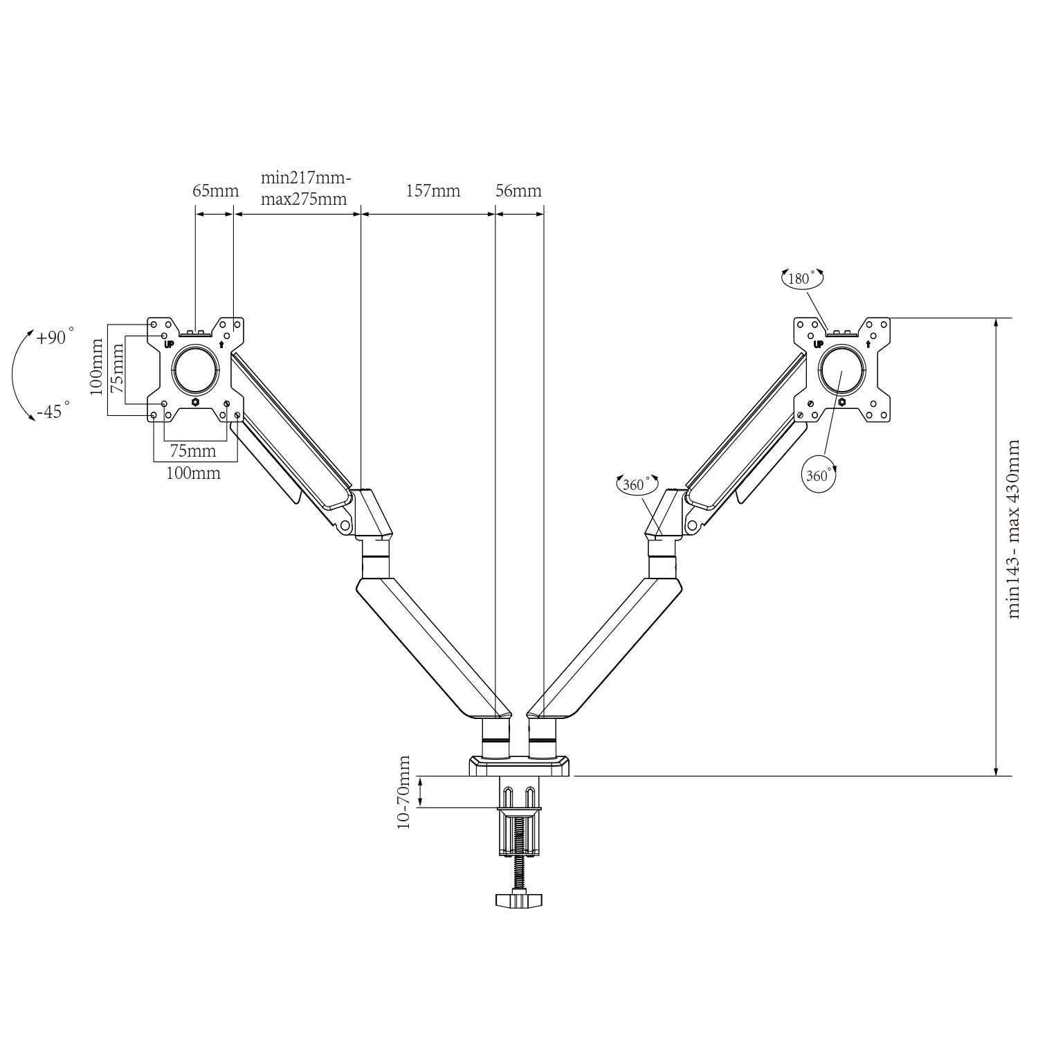 Dual Monitor Arm Mount Bracket