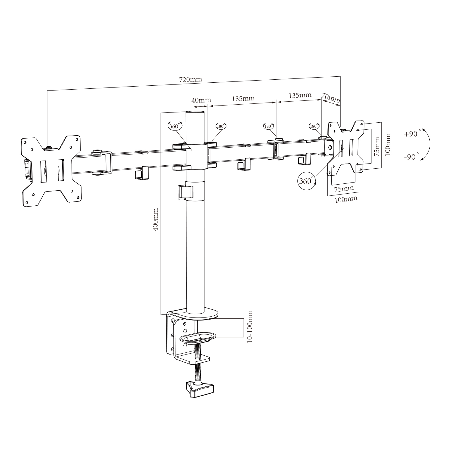 HEIGHT ADJUSTABLE DUAL MONITOR STAND ARM MOUNT