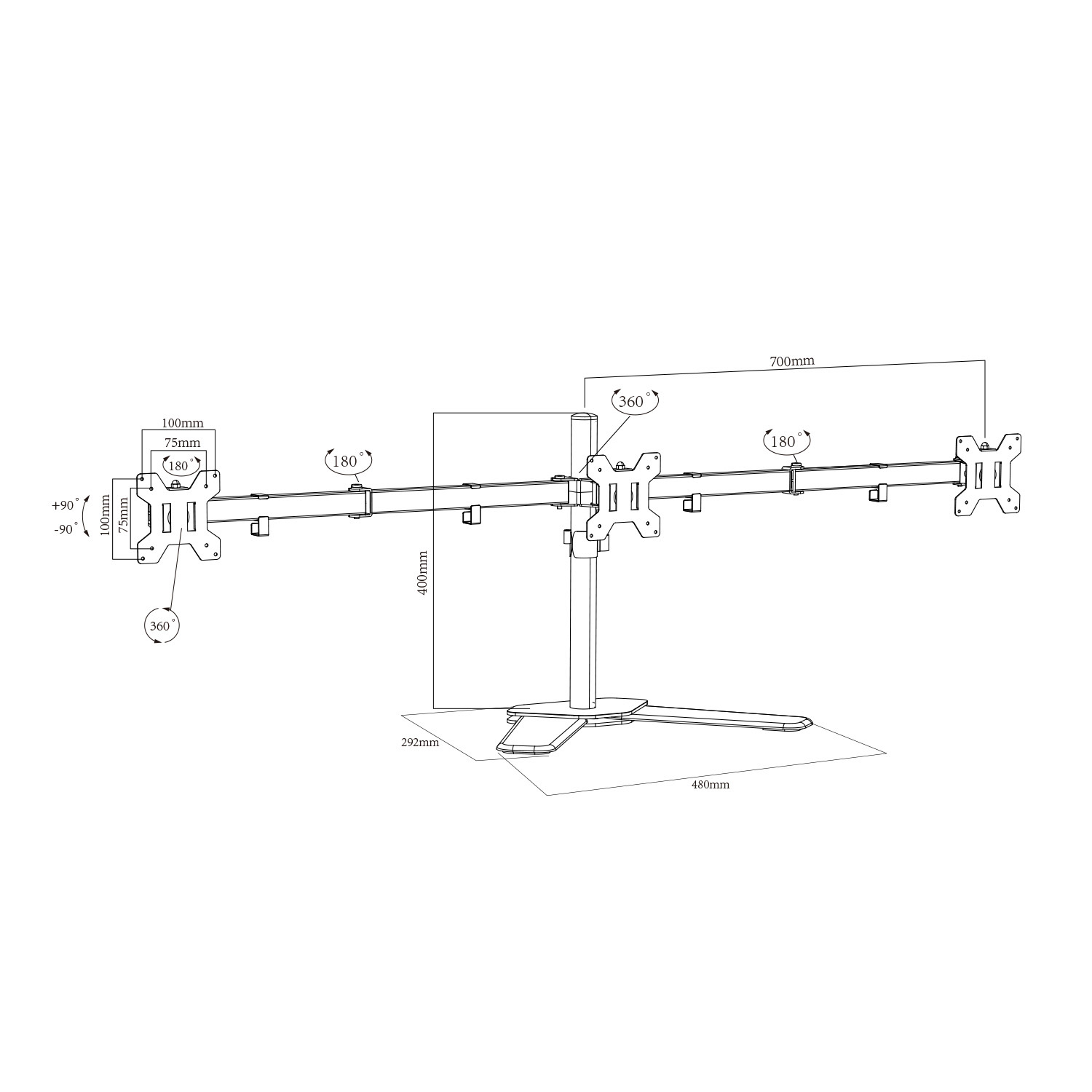 FREE STANDING TRIPLE MONITOR STAND