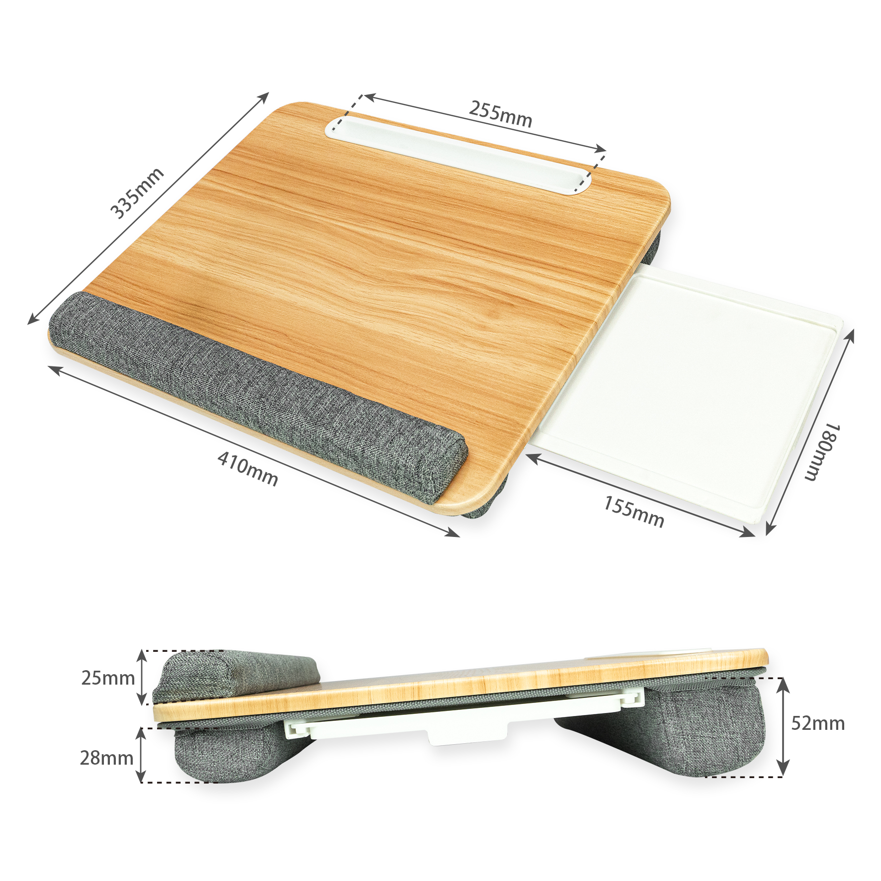 BAMBOO LAPTOP TABLE WITH PAD AND PHONE HOLDER FOR BED