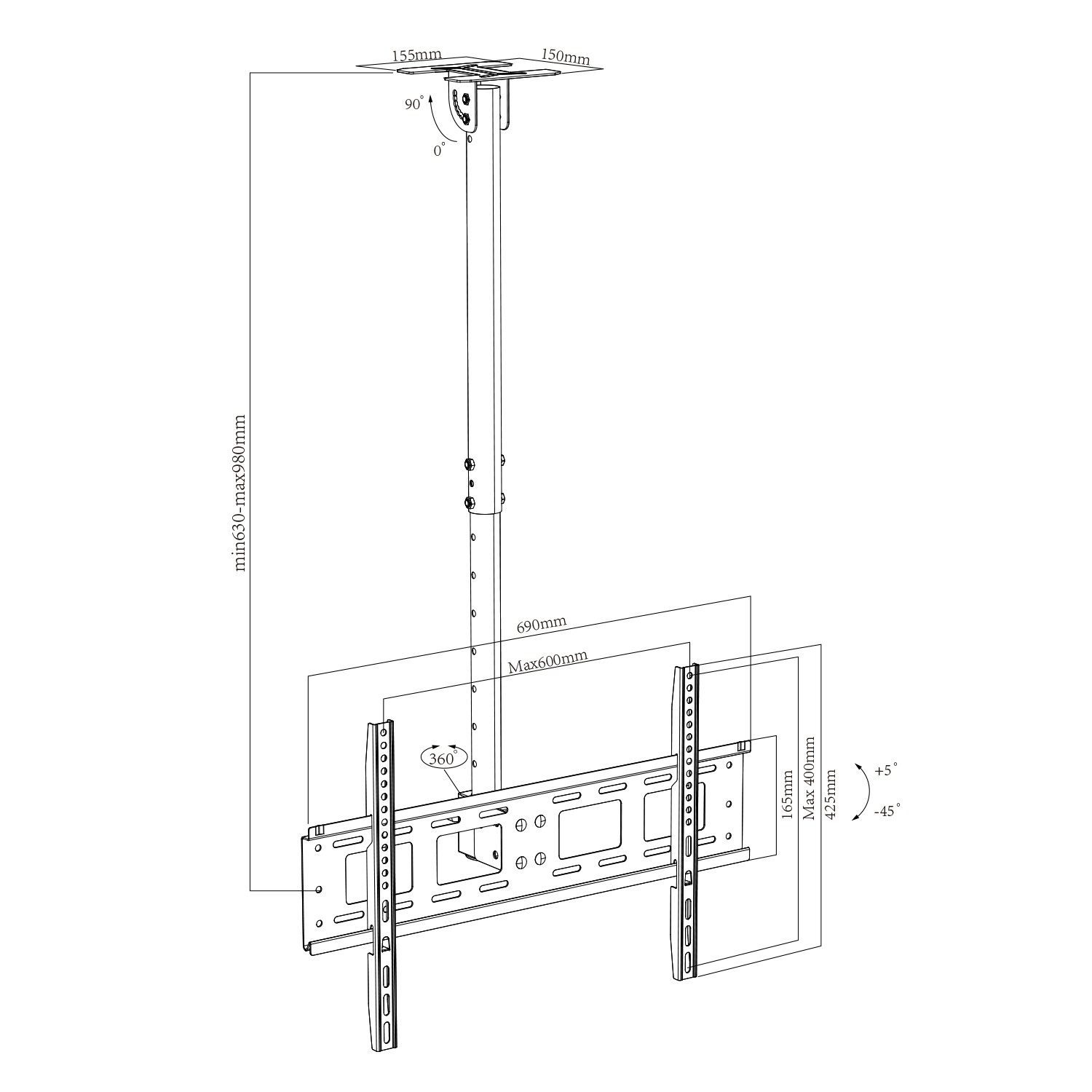 Long Arm Ceiling TV Roof Mount