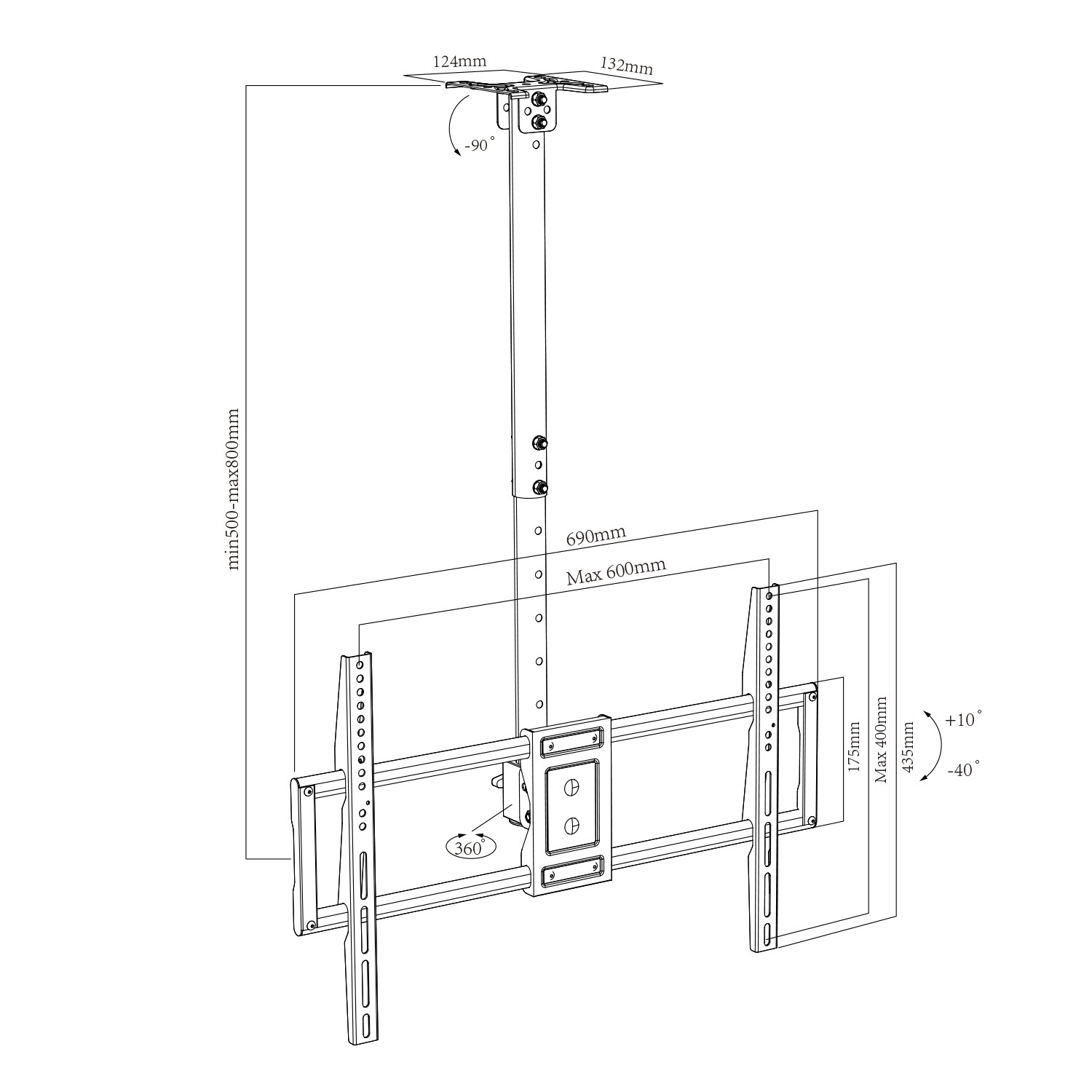 Ceiling TV Mount for Screens Display Bracket