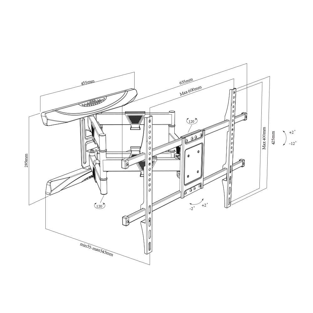 Tilt Swivel Articulating Alloy Steel TV Mounting