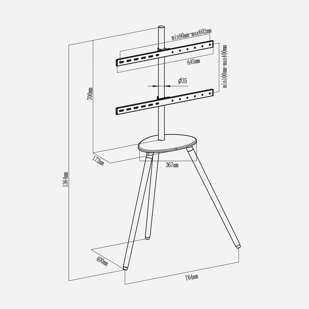 Artistic TV Floor Tripod Stand With 3 Legs and A Heart DVD/AV Metal Tray TV Mount Stand Flat Screen TV Display Floor Stand