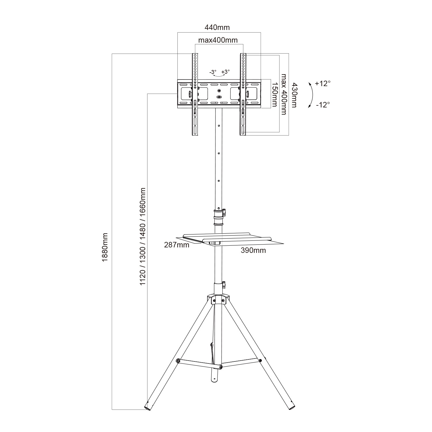 TV Display Stand Mount with Tray