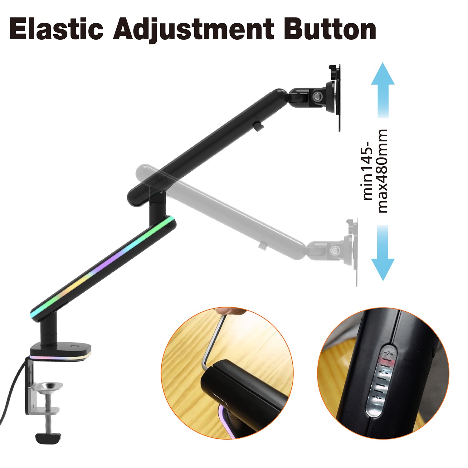 Gaming Monitor Arm with Elastic Adjustment Button