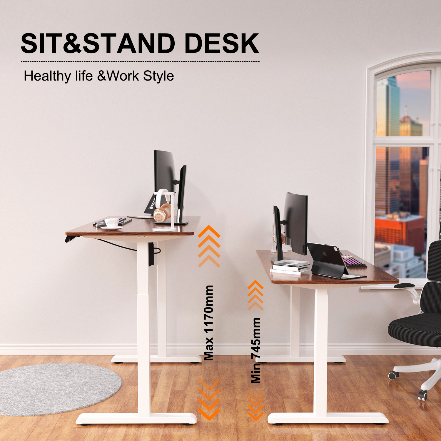 3 LEVELS HEIGHT MEMORY STURDY CONSTRUCTION STANDING DESK TABLE