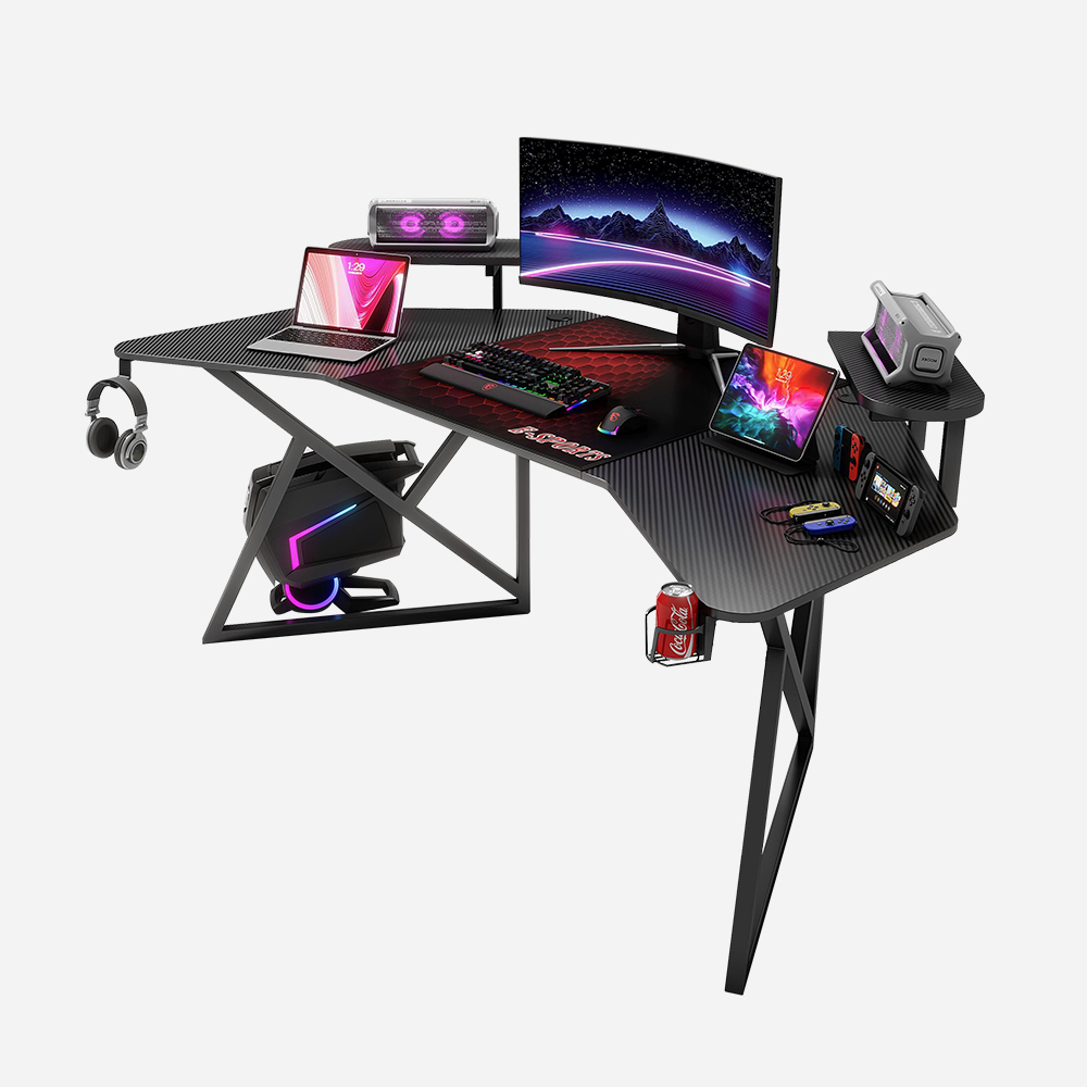 WHITE CURVED GAMING DESK COMPUTER TABLES