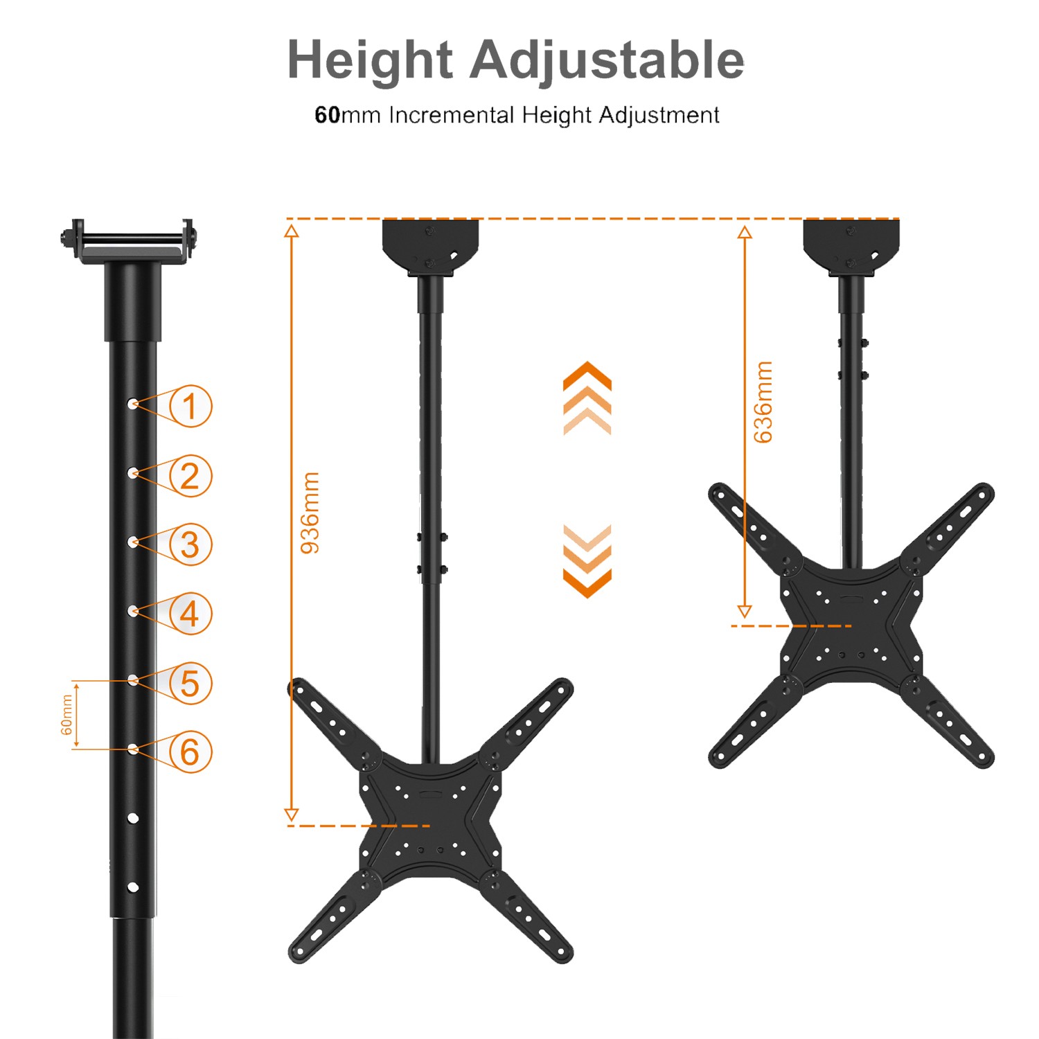 26 to 65 Inch Adjustable Bracket Ceiling TV Mount Roof Mount