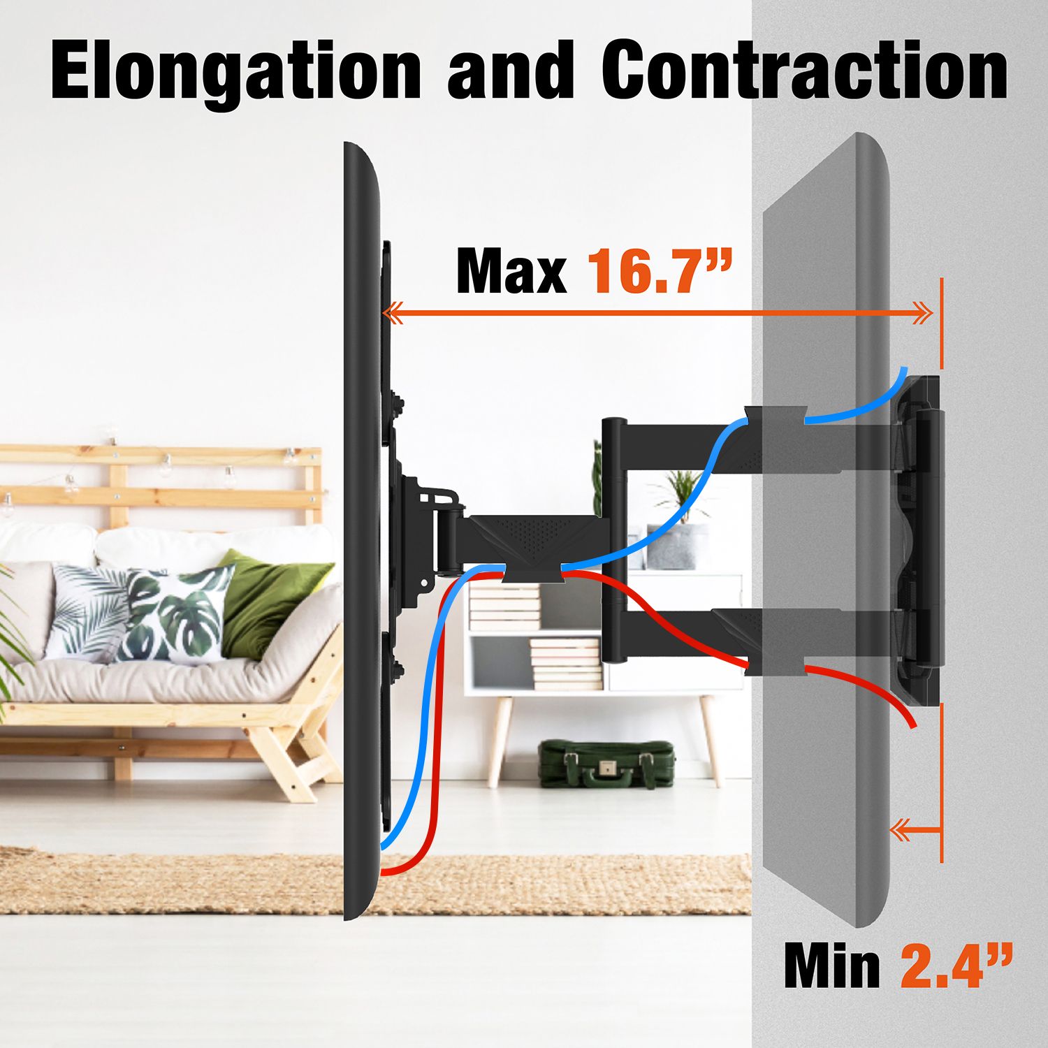 26-55 Inch Universal Telescopic Retractable Wall Bracket LCD Swivel TV Mount