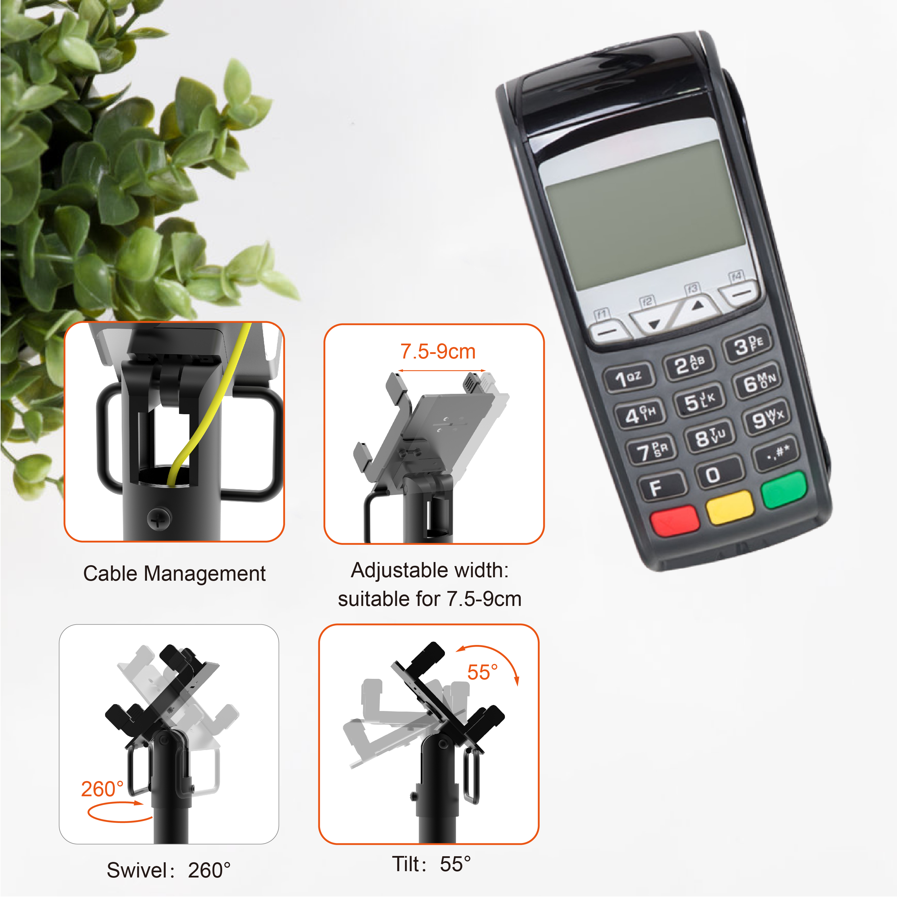 POS Machine Display Stand With Adjustable Claws Black Flexible Security POS Holder