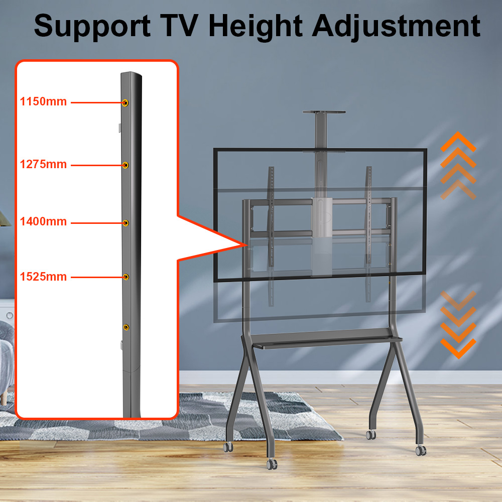 Height Adjustable Mobile TV Trolley Wheels