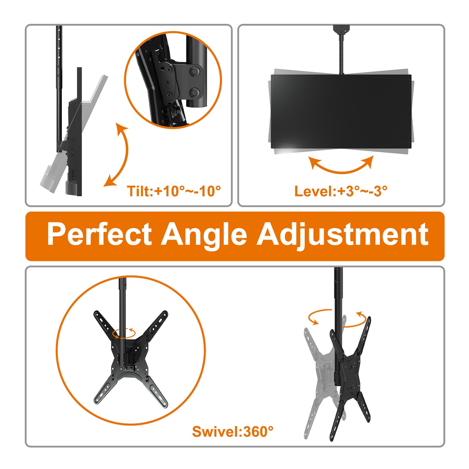 26 to 65 Inch Adjustable Bracket Ceiling TV Mount Roof Mount