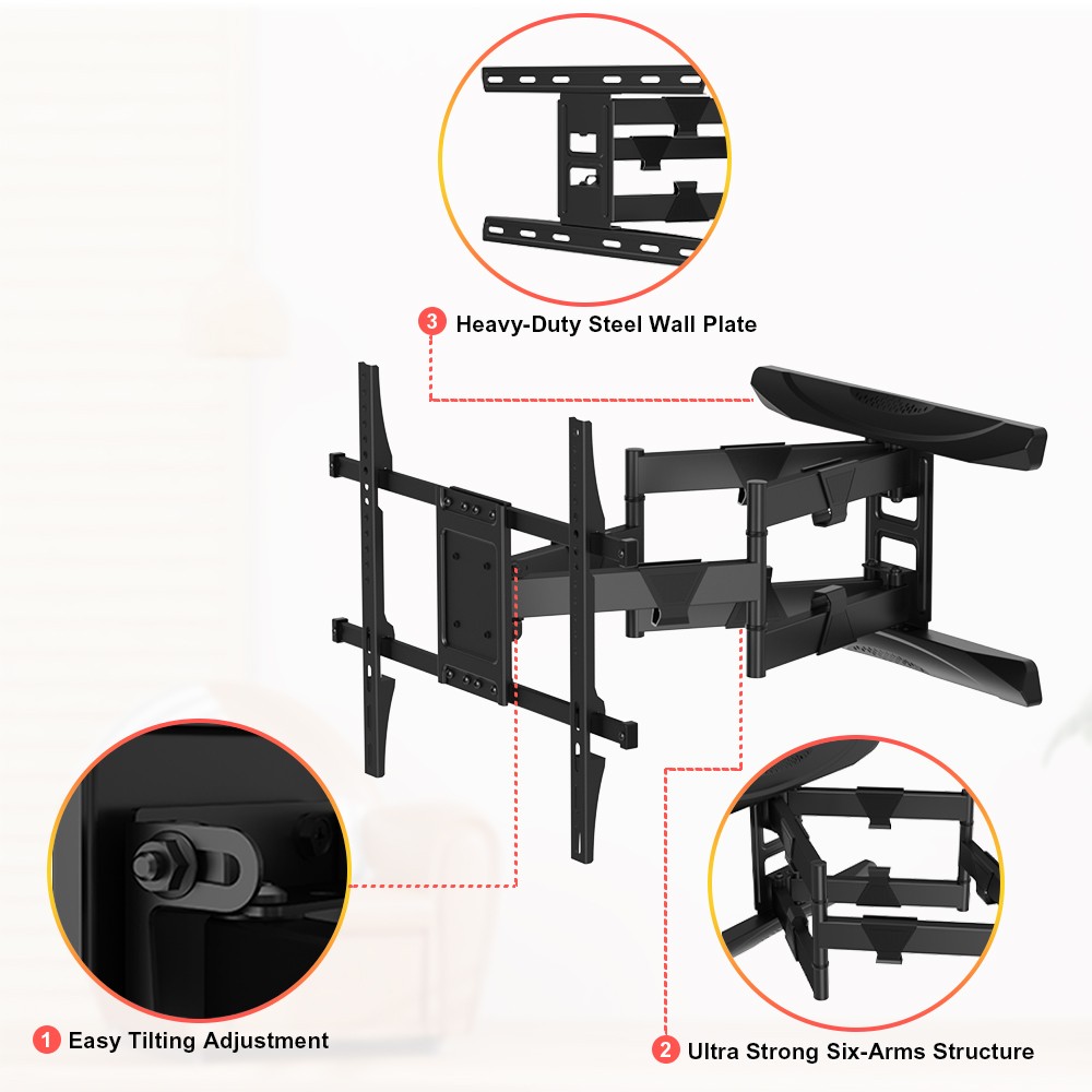 Tilt Swivel Articulating Alloy Steel TV Mounting