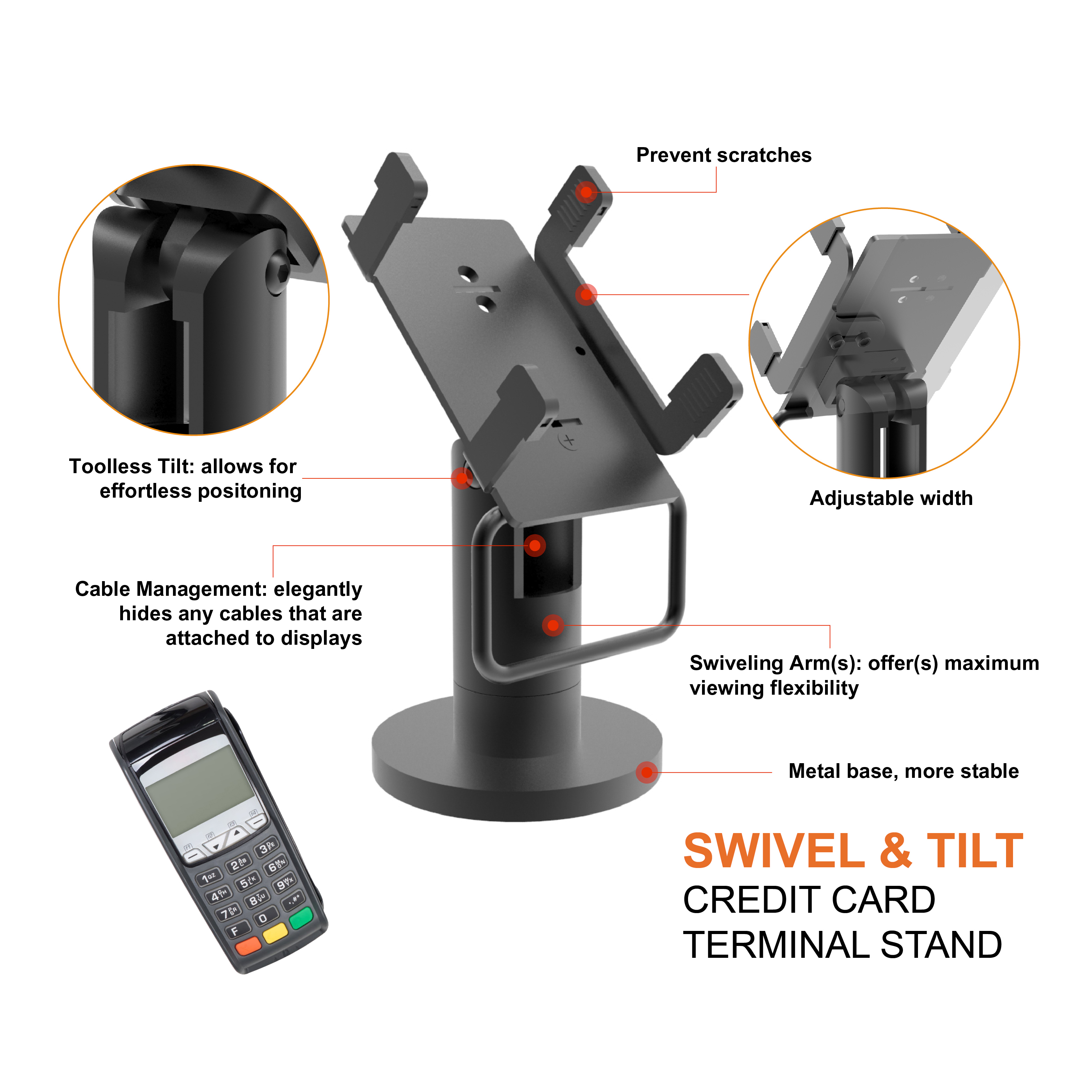 POS Machine Display Stand With Adjustable Claws Black Flexible Security POS Holder