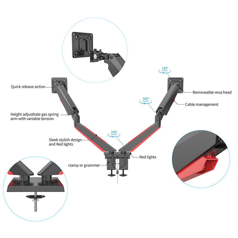 Gaming Dual Monitor Arm Mount