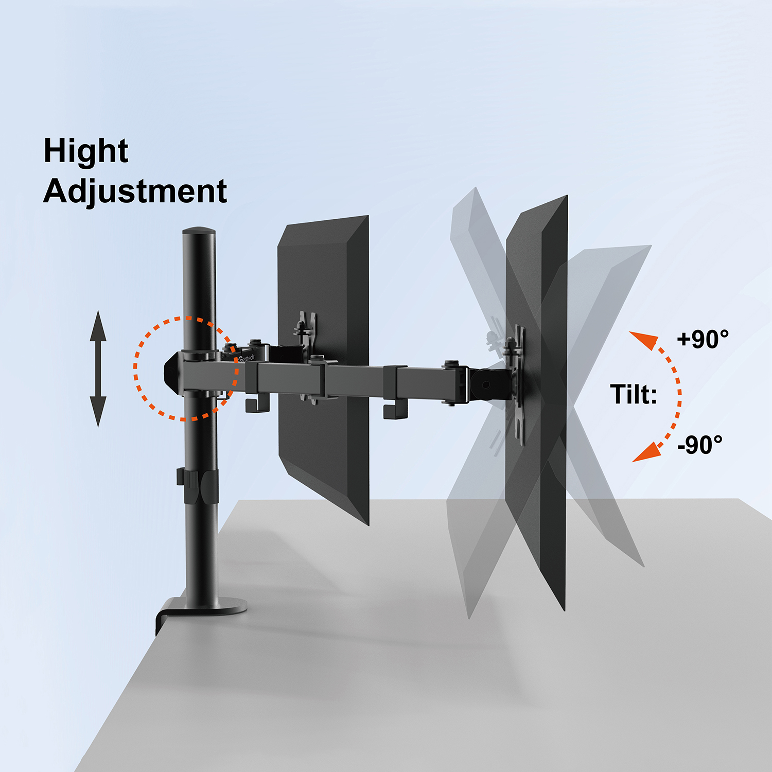 HEIGHT ADJUSTABLE DUAL MONITOR STAND ARM MOUNT