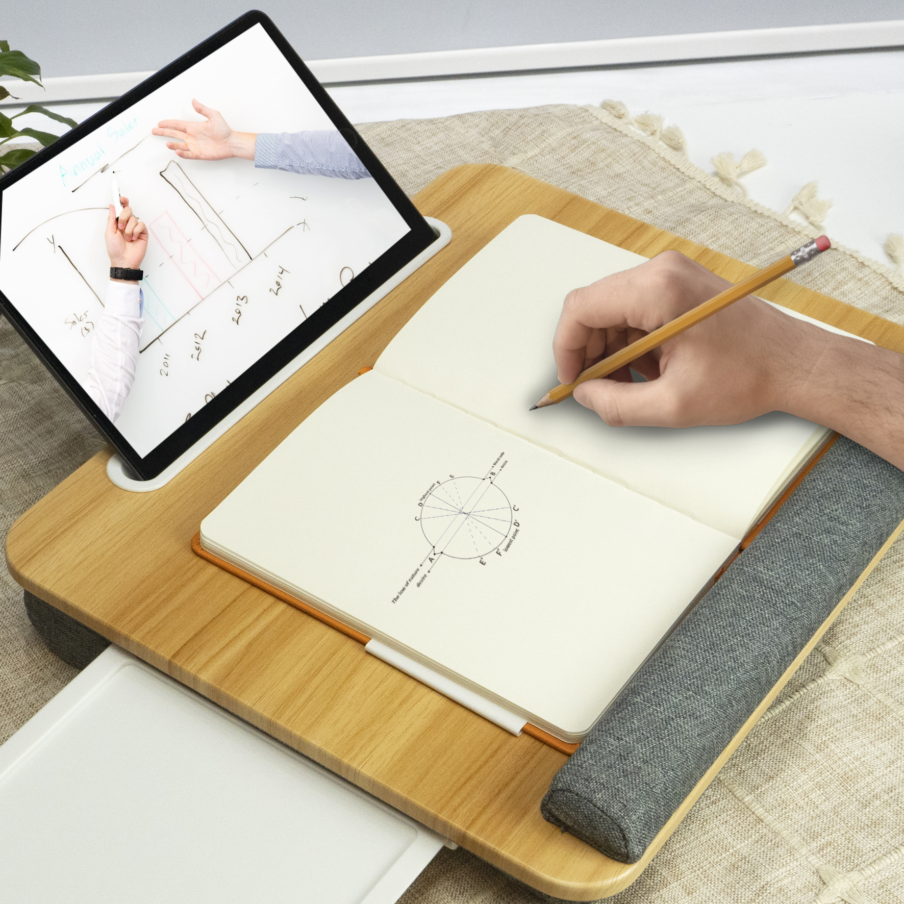 BAMBOO LAPTOP TABLE WITH PAD AND PHONE HOLDER FOR BED