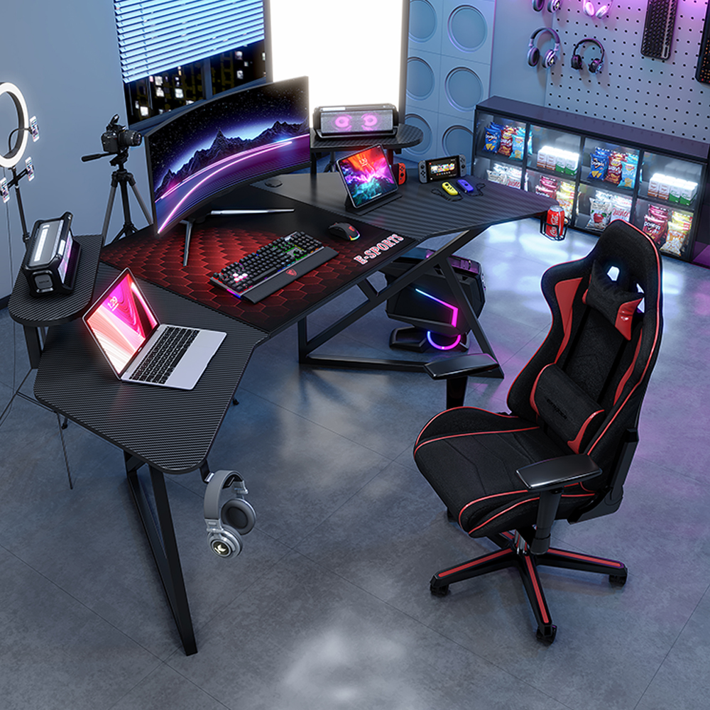 WHITE CURVED GAMING DESK COMPUTER TABLES