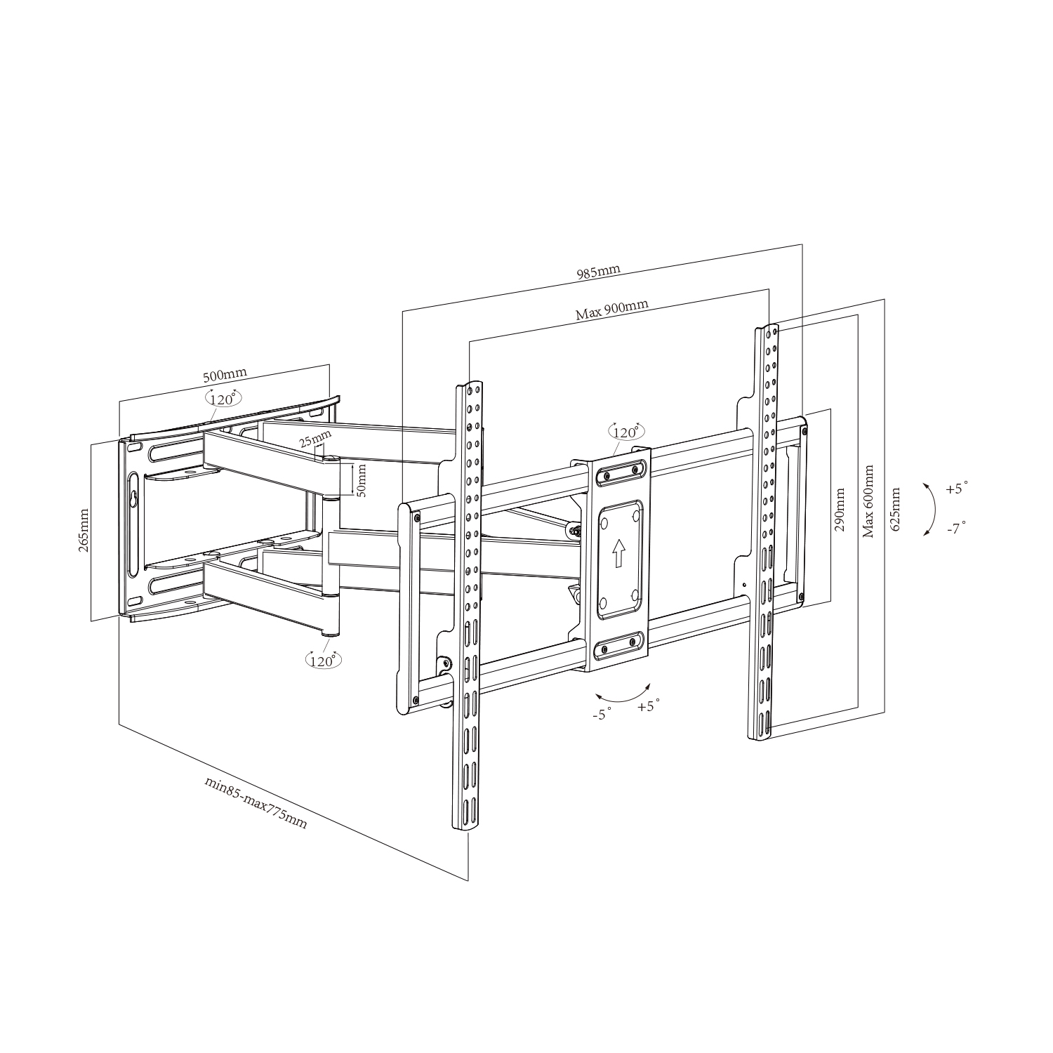 TV Wall Mount Swing Motion Bracket Recessed