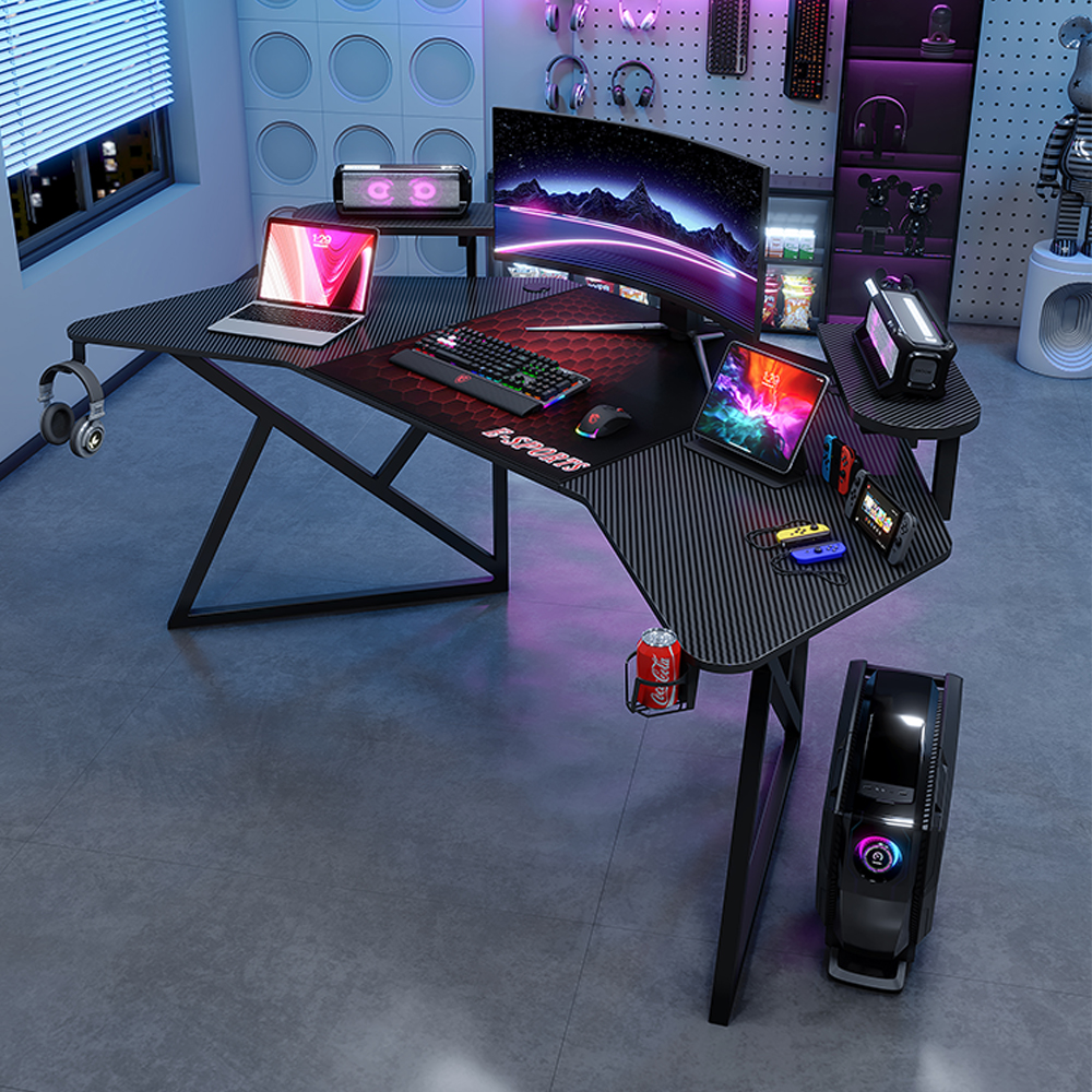 WHITE CURVED GAMING DESK COMPUTER TABLES