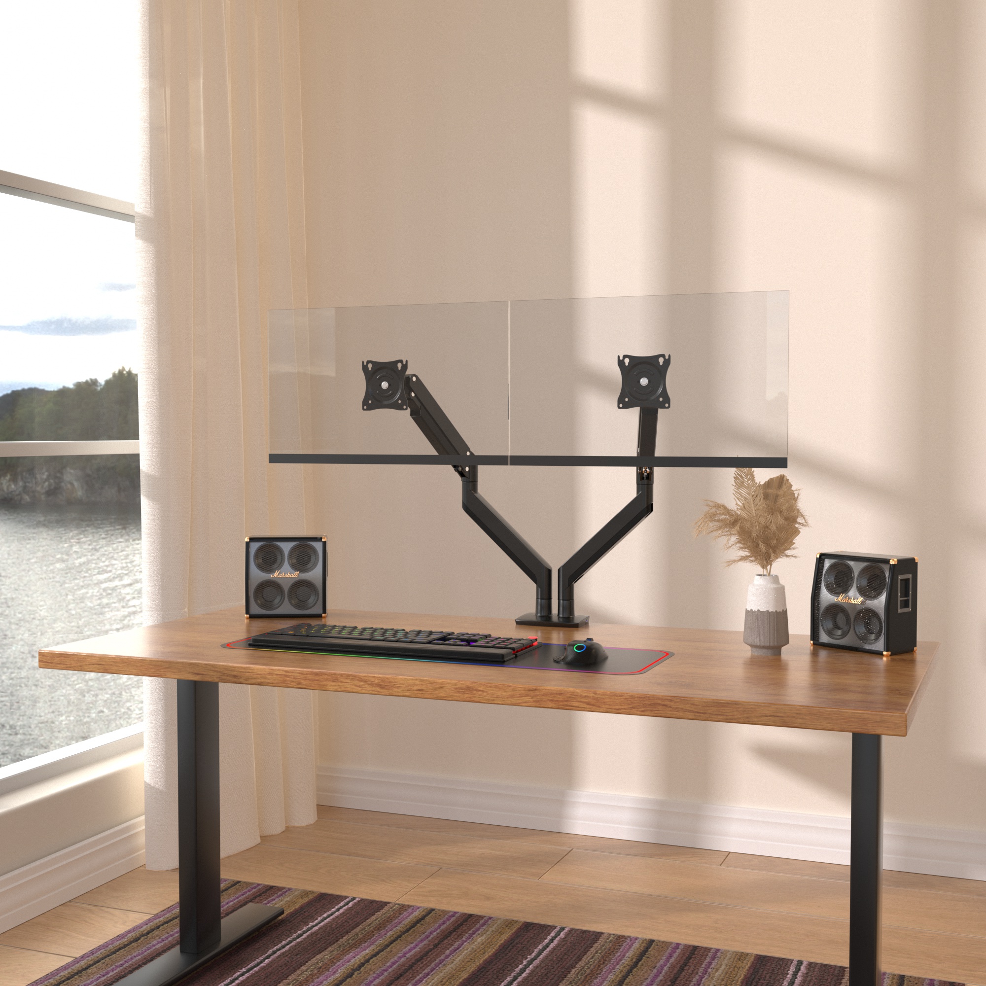 Dual Monitor Arm Mount with USB Data Transfer