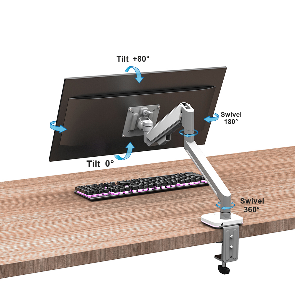 Gas Spring Single Monitor Arm with RGB Lights