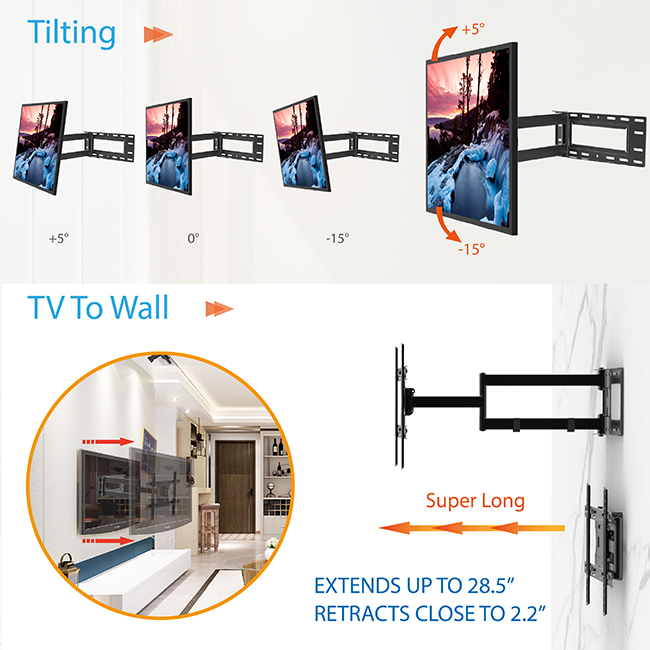 OEM Tv Wall Hanger Factory –  Extra Long Single Cantilever Heavy Duty Full Motion Tv Wall Mount – CHARM-TECH