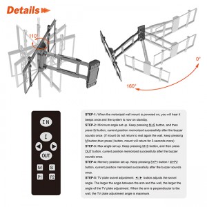 Extra Long Sturdy Motorized Tv Wall Mount With Remote Controller