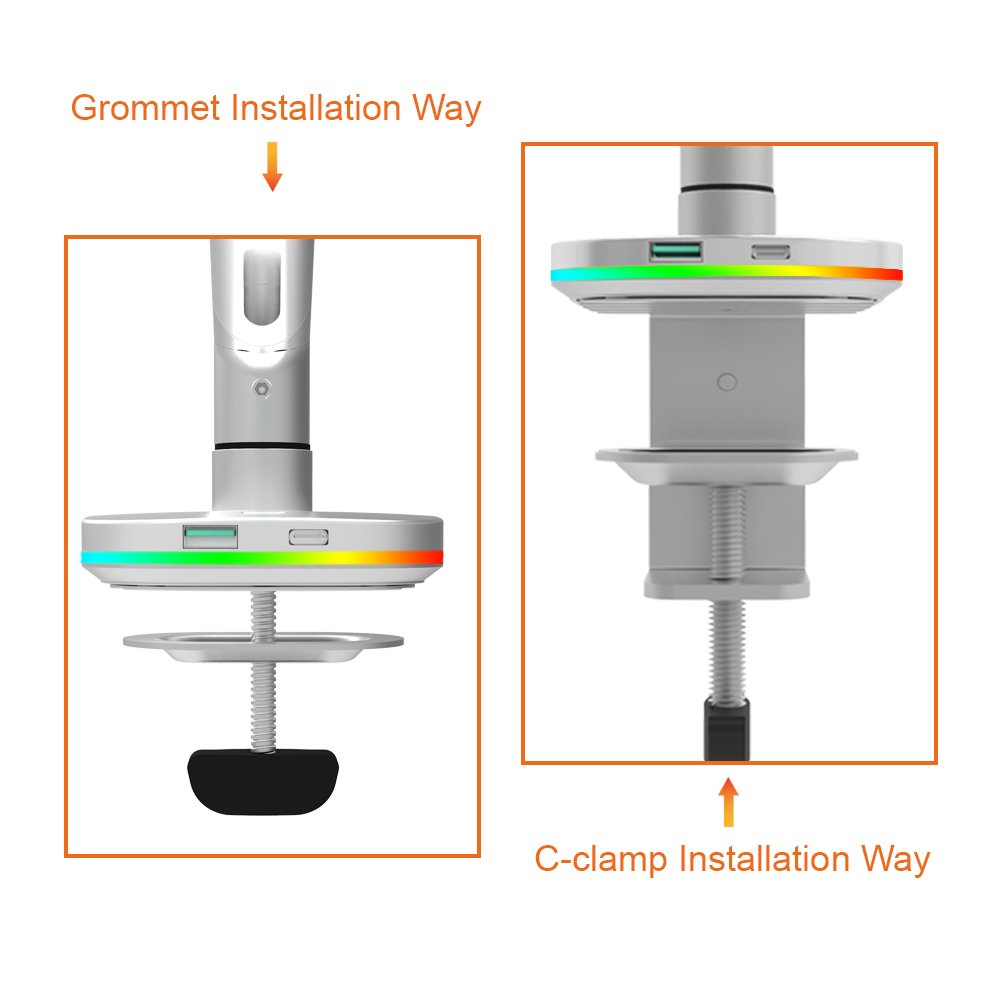 Gas Spring Single Monitor Arm with RGB Lights