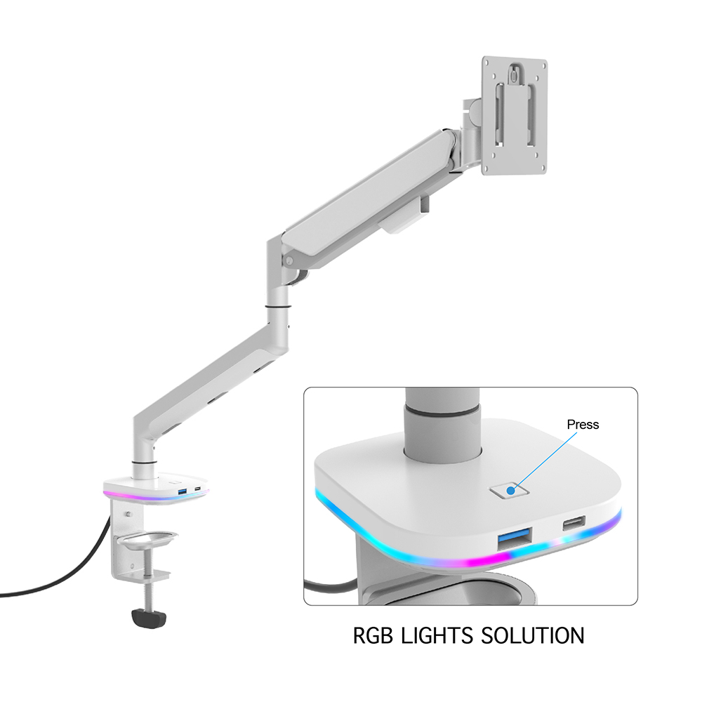 Gas Spring Single Monitor Arm with RGB Lights